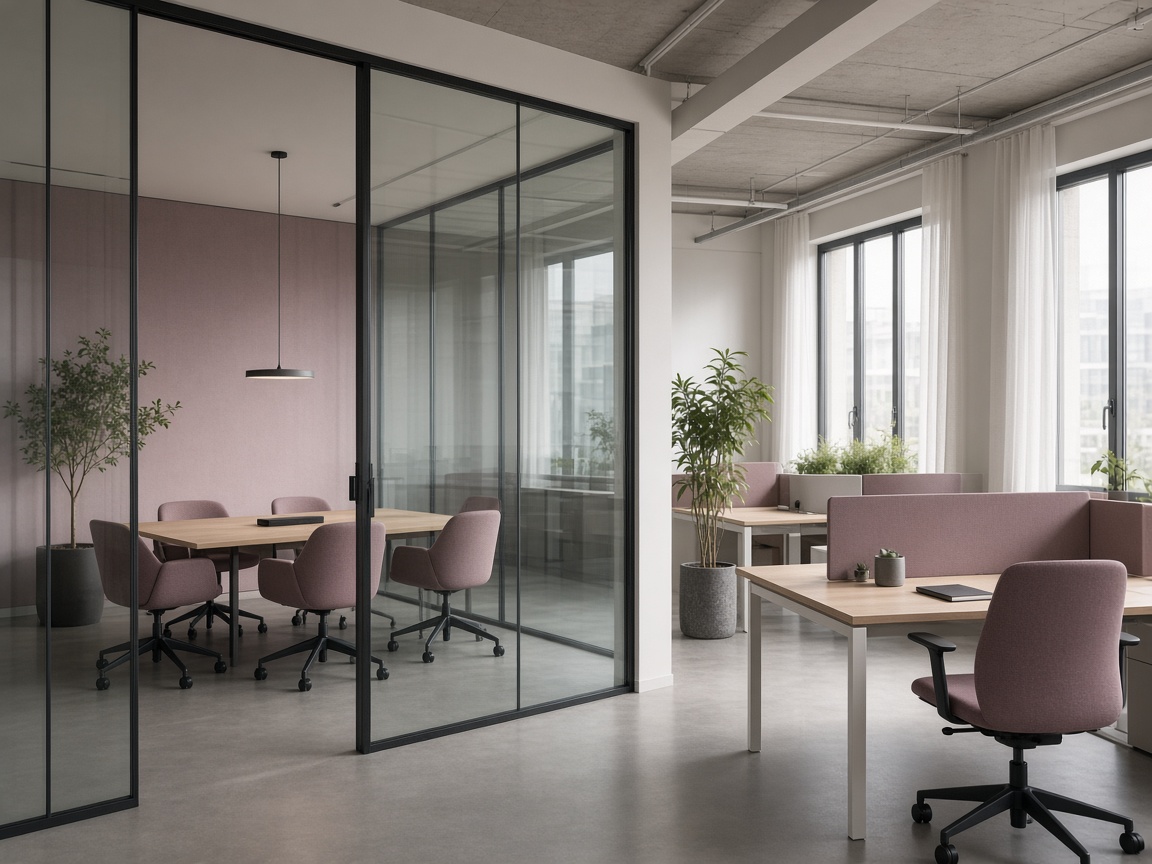 Tárgyaló és open office találkozási pont hibrid irodában